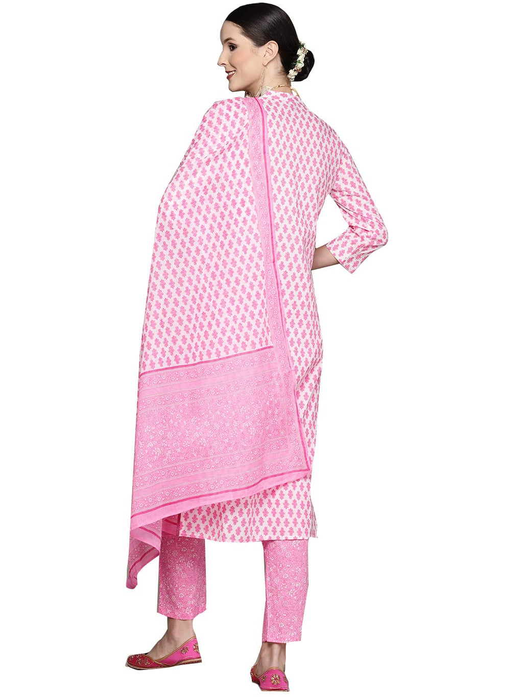 Ishin Cotton Women'S Yoke Embellished A-Line Kurta Set With Trouser And Dupatta