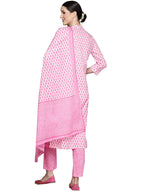 Ishin Cotton Women'S Yoke Embellished A-Line Kurta Set With Trouser And Dupatta