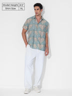 The Souled Store Holiday Shirt: Indie Men and Boys Short Sleeves Collared Neck Button Front Blue All Over Printed Cotton Blend R
