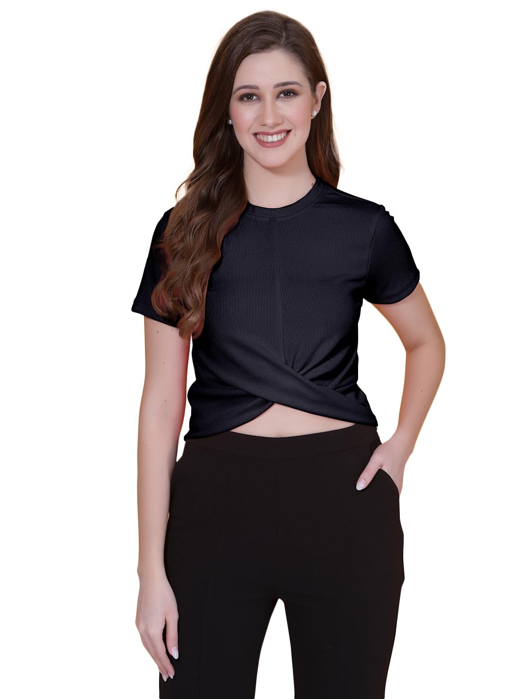 OOMPH! Crop Tops for Women, Dark Blue - mt682