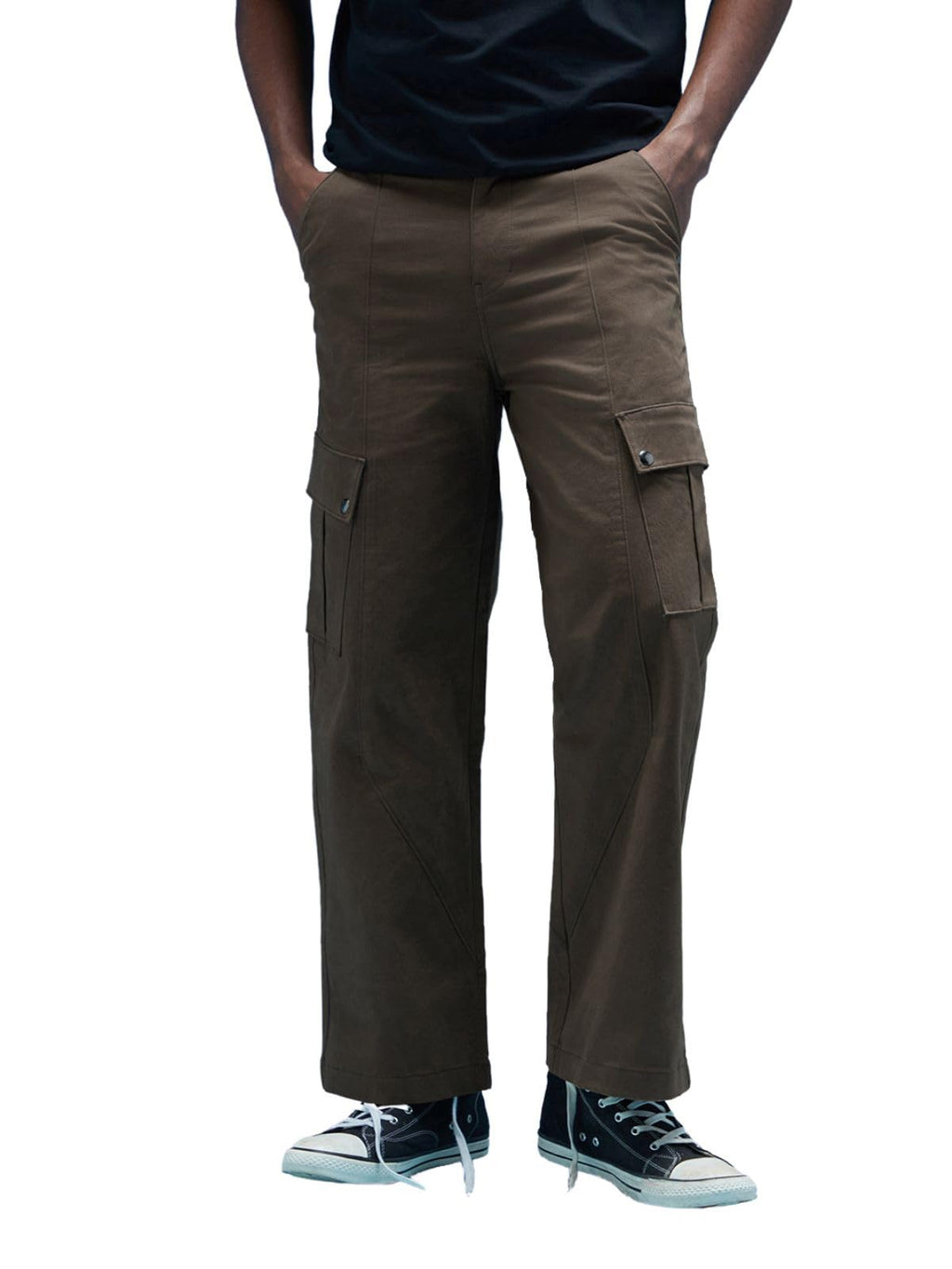 Veirdo Men's Lycra Baggy Fit with Button Closure Casual Solid Woven Cargo Pants