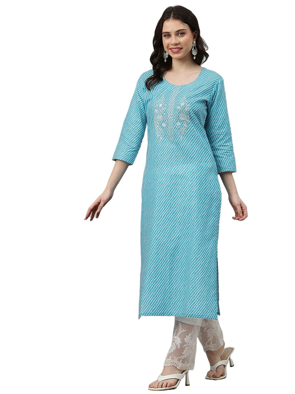 Gosriki Women'S Cotton Blend Embroidered Straight Kurta (Gaja Blue-Gs_M_Purple_Medium)