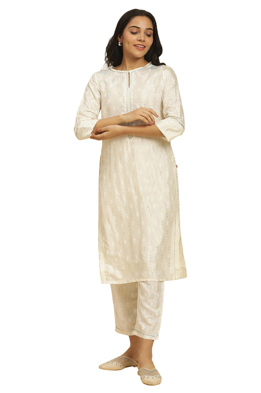 W For Woman Women'S Viscose Floral Kurta & Straight Pant (23Austws10487-113570_White