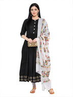 Om Sai Latest Creation Women Slub Rayon Red Half Sleeve Designer Kurti With Dupatta (Black, Medium)