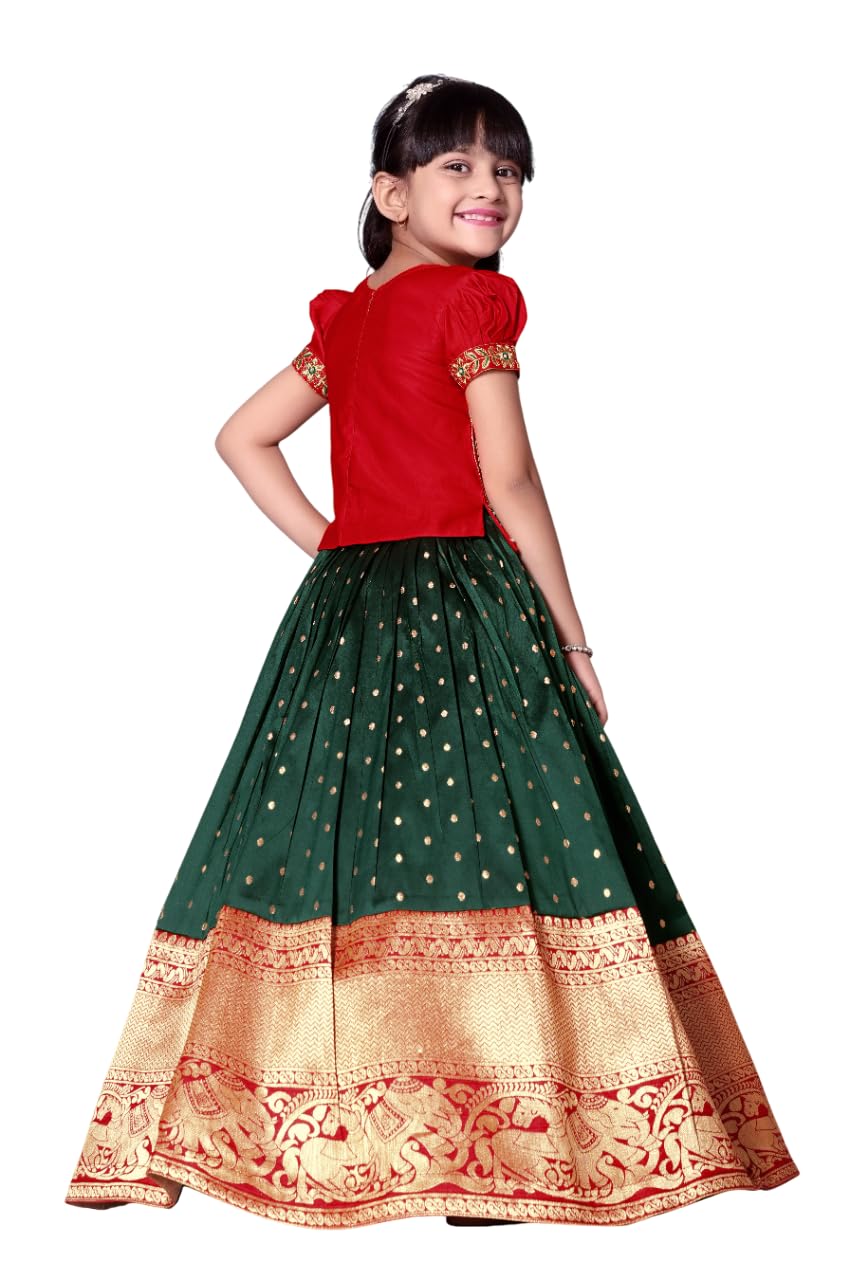 White Button GirlS Pattu Pavadai Readymade Lehenga Choli For Girls Dress