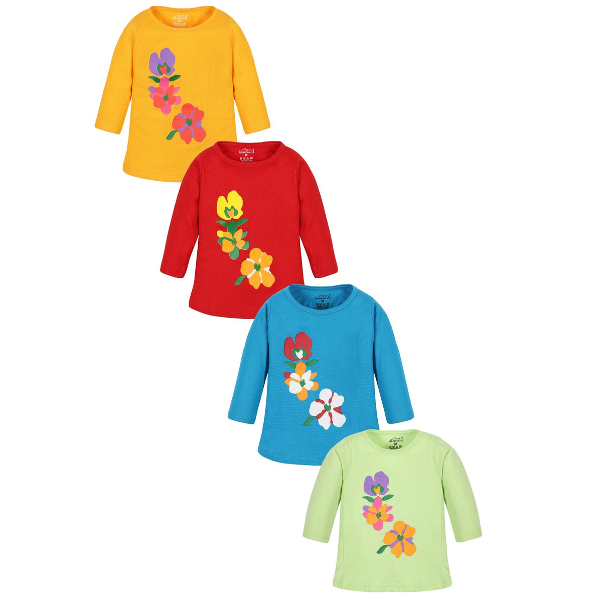 babeezworld  Baby Girl Cotton Tshirt | Full Sleeves tee Shirt Regular fit top (YellowRedBlueGreen, 06 Months) 0-6
