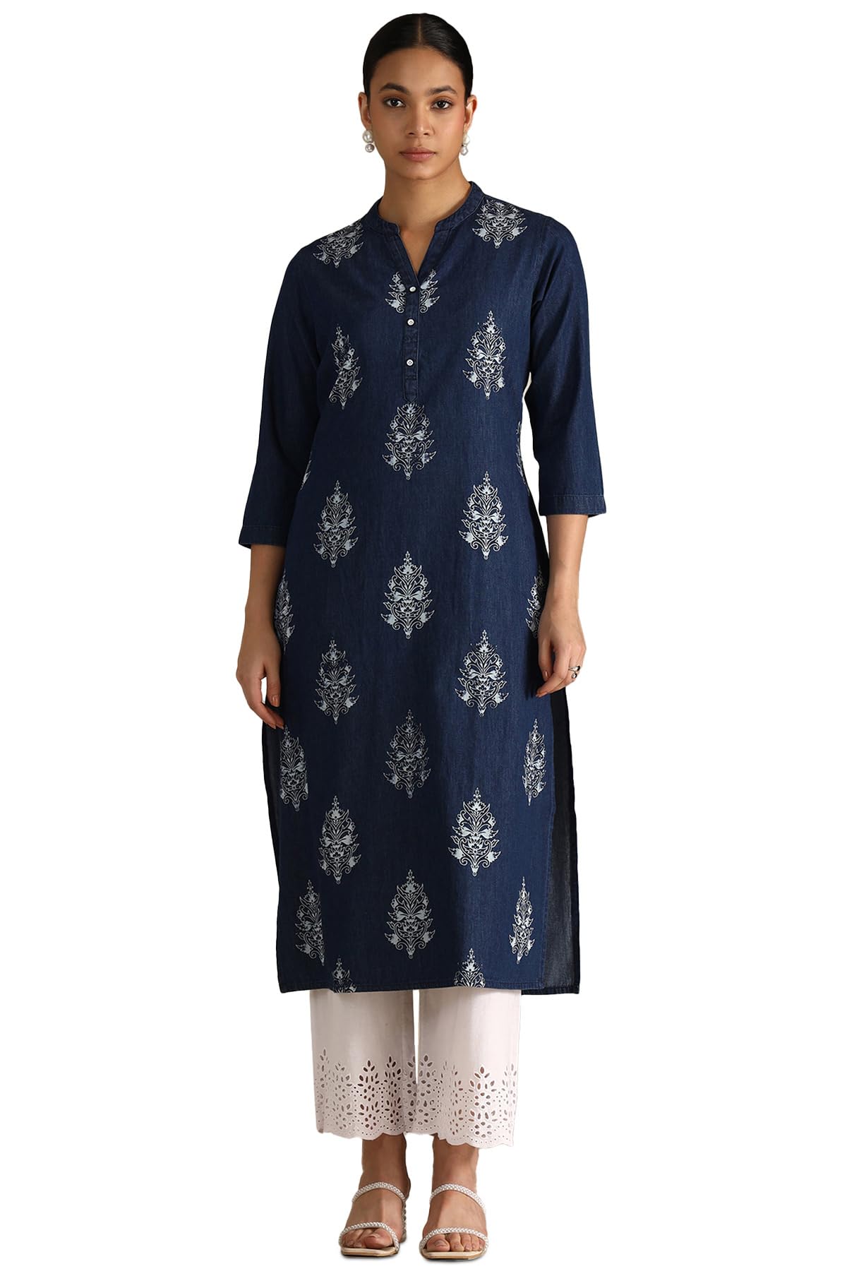 Soch Womens Indigo Denim Floral Print Kurta