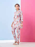 Aarika Girls Casual Wear White Colour Leafs Print Polyester Co-ord Set-8-15 Years (KP-TR-K-987)
