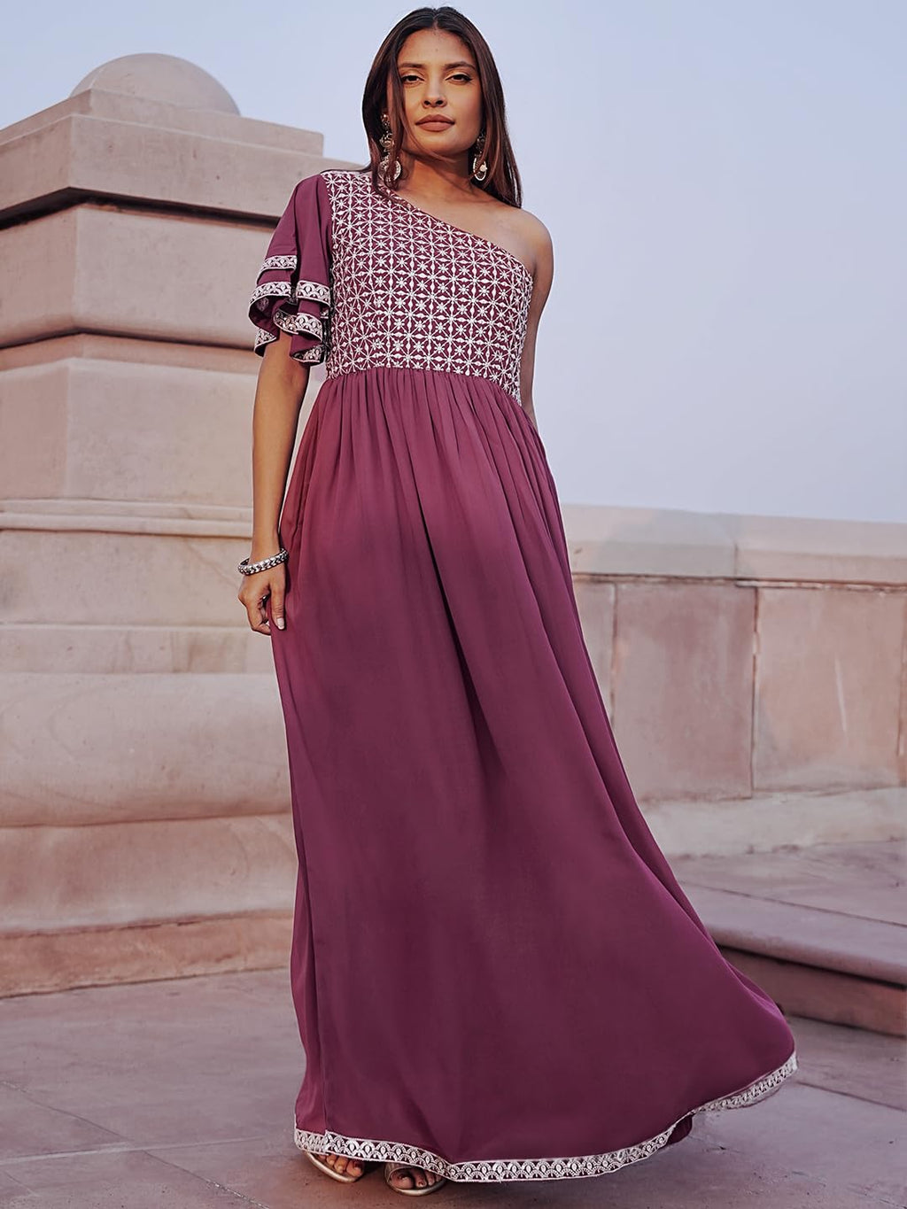 Libas WomenS Georgette Gown Maxi Dress (26501_Mauve
