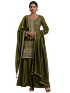 Libas WomenS Silk Blend Kurta Sets (48607_Olive