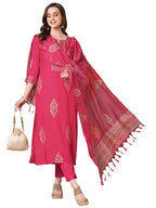 ANNI DESIGNER Ladies Rayon Printed Kurta with Trousers, pink, XL