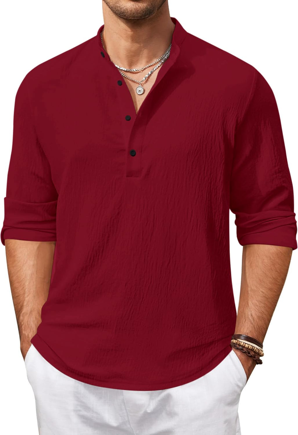 Zartha Mens Regular Fit Solid Cotton Blend Straight Kurta Maroon