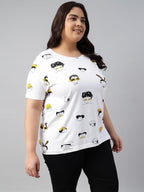 Juneberry 100% Pure Cotton Regular Fit Latest & Trendy All Over Prints Half Sleeve Plus Size T-Shirt For Women & Girls (Ps_Carto