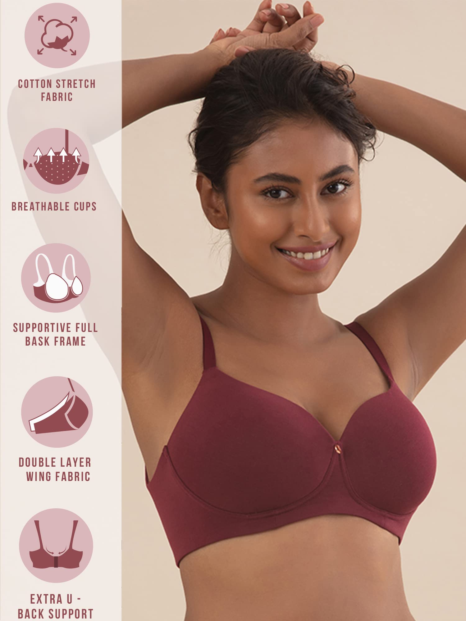 Nykd (Nyb094 Cotton Padded & Non Wired Shaping T Shirt For Women | Medium Coverage Bra With Soft Adjustable Straps | Ideal For A