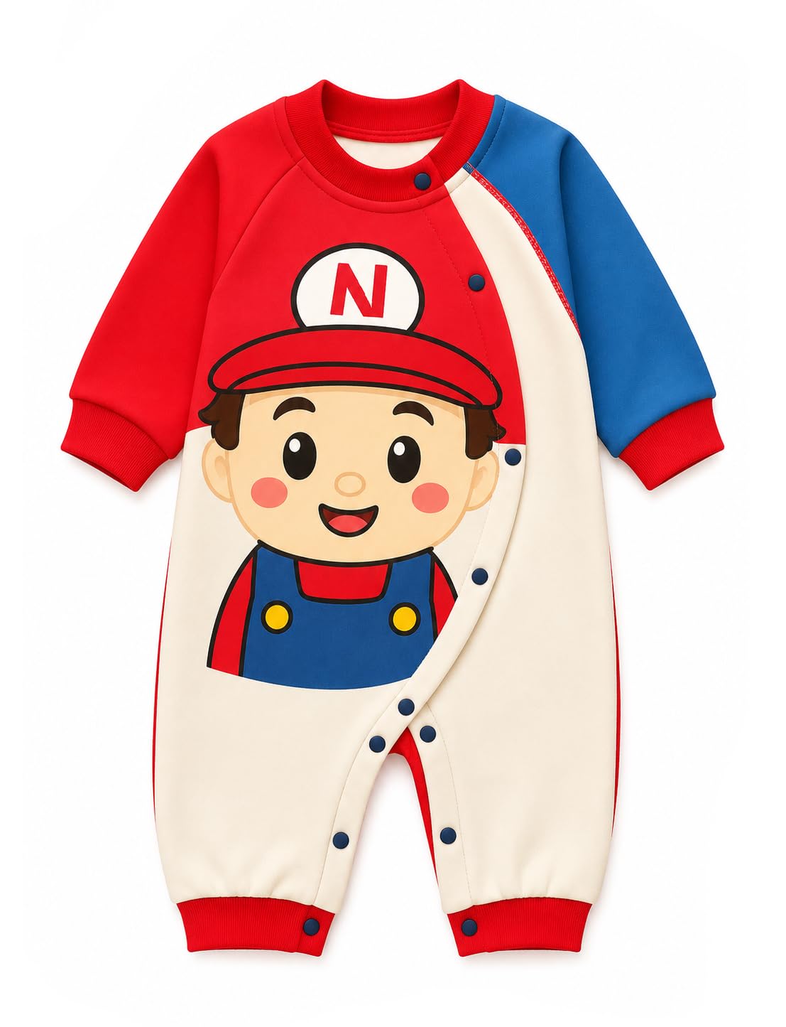 Bold N Elegant Bonded Full Sleeve Footless Baby Romper Onesie Front Button Bodysuit Jumper for Newborn Baby Boys Girls Kids (18 18-24