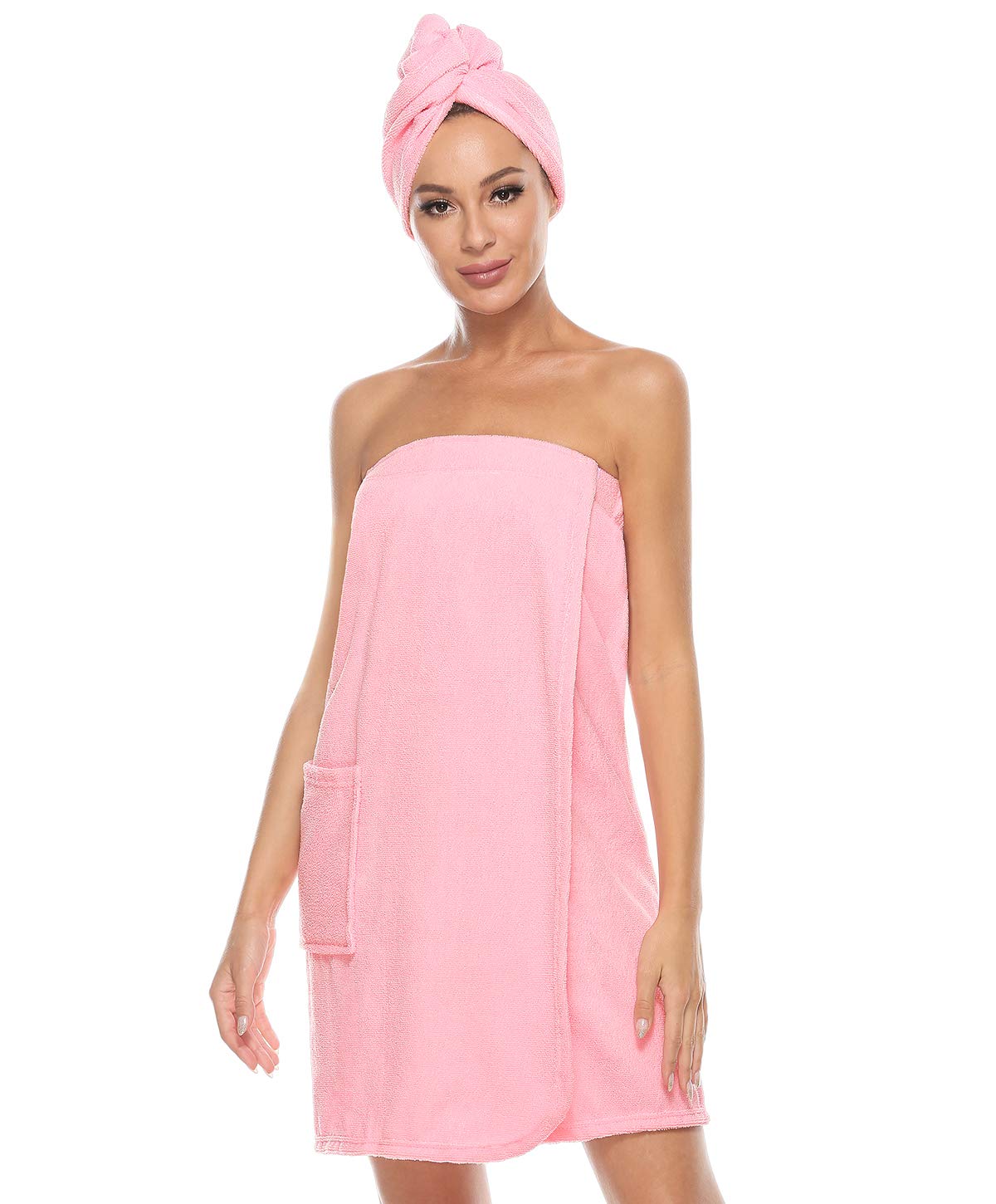 Kniffi Womens Wrap Towel Spa Wraps & Hair Towel Body Wrap Adjustable Closure Bathrobe Pink L
