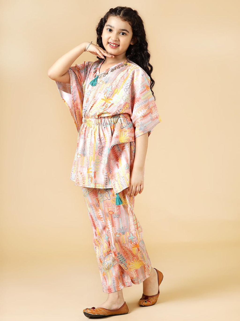 A.T.U.N. (ALL THINGS UBER NICE) Girls Printed Polysilk Top with Straight Pant Set