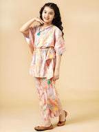 A.T.U.N. (ALL THINGS UBER NICE) Girls Printed Polysilk Top with Straight Pant Set