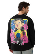 The Souled Store Squid Game: Players Men and Boys Round Neck Black Graphic Printed Cotton Oversized Full Sleeve T-Shirts