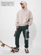 The Souled Store Utility Joggers Urban Terrain Men and Boys Elasticated Toggles Leg Closure Beige Printed Cotton Blend Baggy Fit
