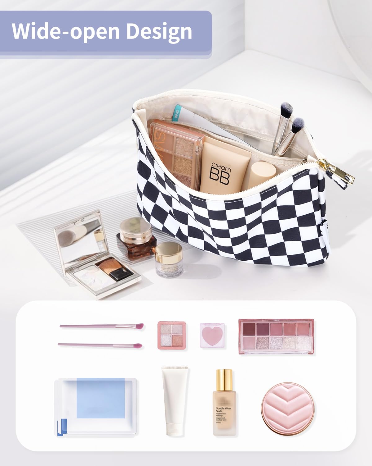 Narwey Small Makeup Bag for Purse Travel Makeup Pouch Cosmetic Bag Zipper Pouch Bags for Women