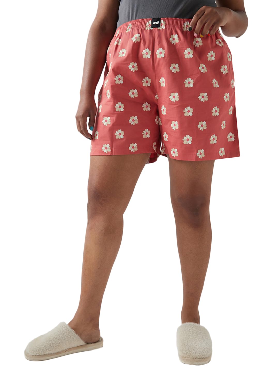 Bewakoof Womens All Over Printed Regular Fit Poplin Plus Size Boxer Shorts_581545_Orange_3XL