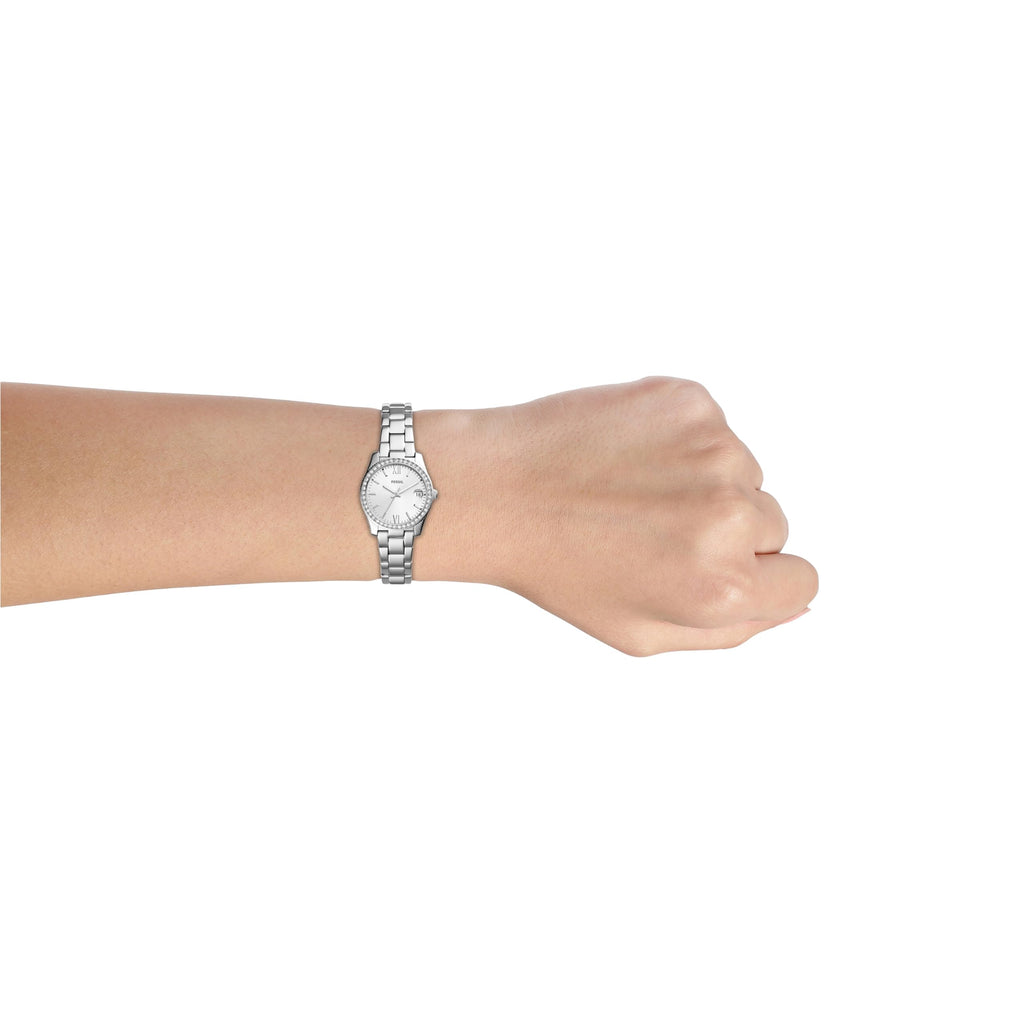 Fossil Women's Scarlette Mini Quartz Stainless Steel Three-Hand Watch, Color: Silver Glitz (Model: ES4317)