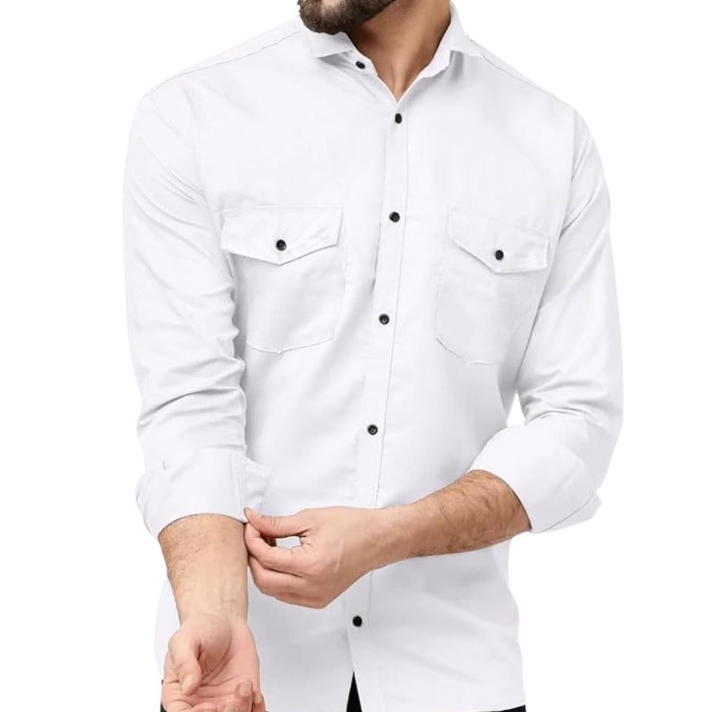 Rebelify Double Pocket MenS Casual Shirt - Regular Fit, Solid Spread Collar, Versatile Everyday Wear, Comfortable And Stylish De