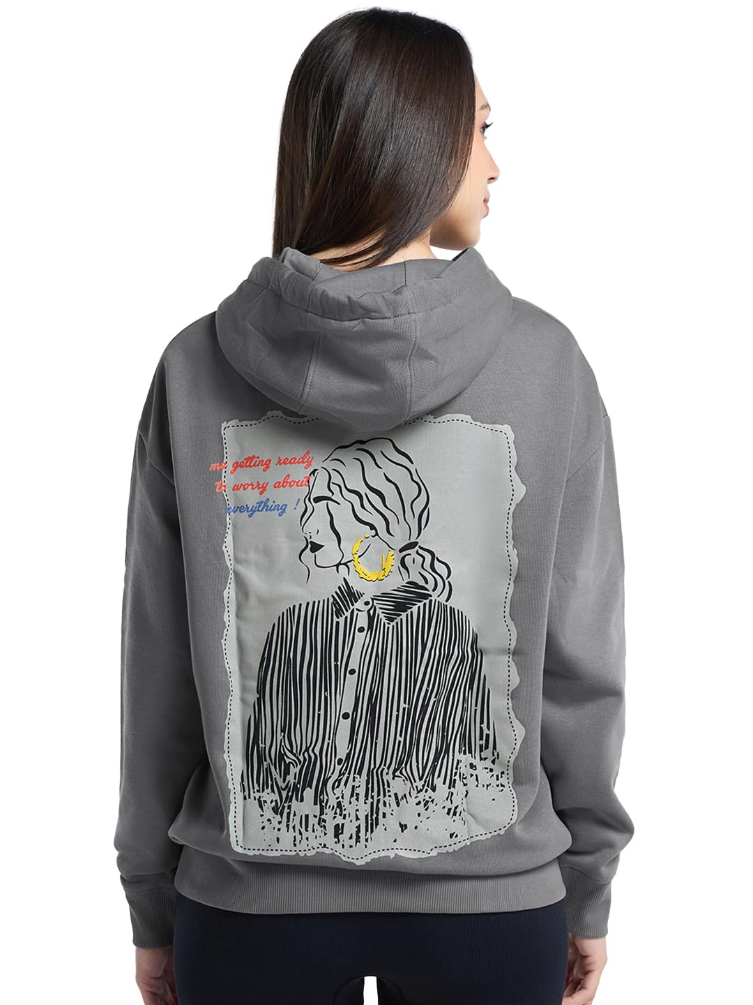 Bewakoof Heavy Duty 1.0 Women Graphic Print Oversized Fit Full Sleeve Hooded Fleece Hoodies_654692_Grey_Xl