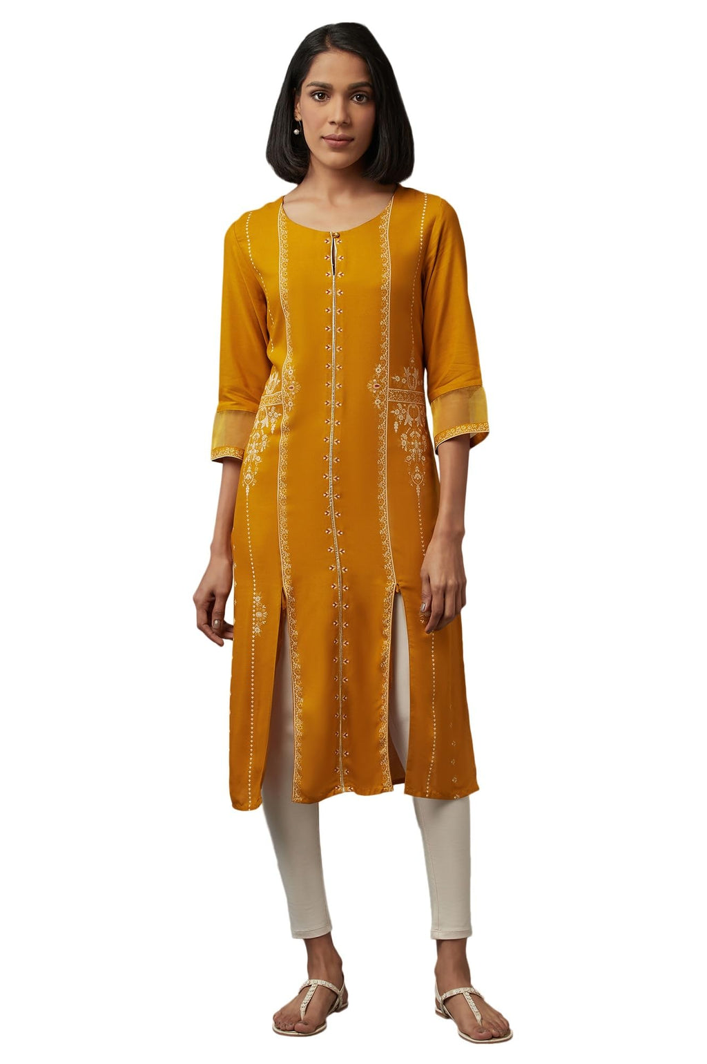 W For Woman Yellow Printed Kurta_22Few17658-177510_2Xl