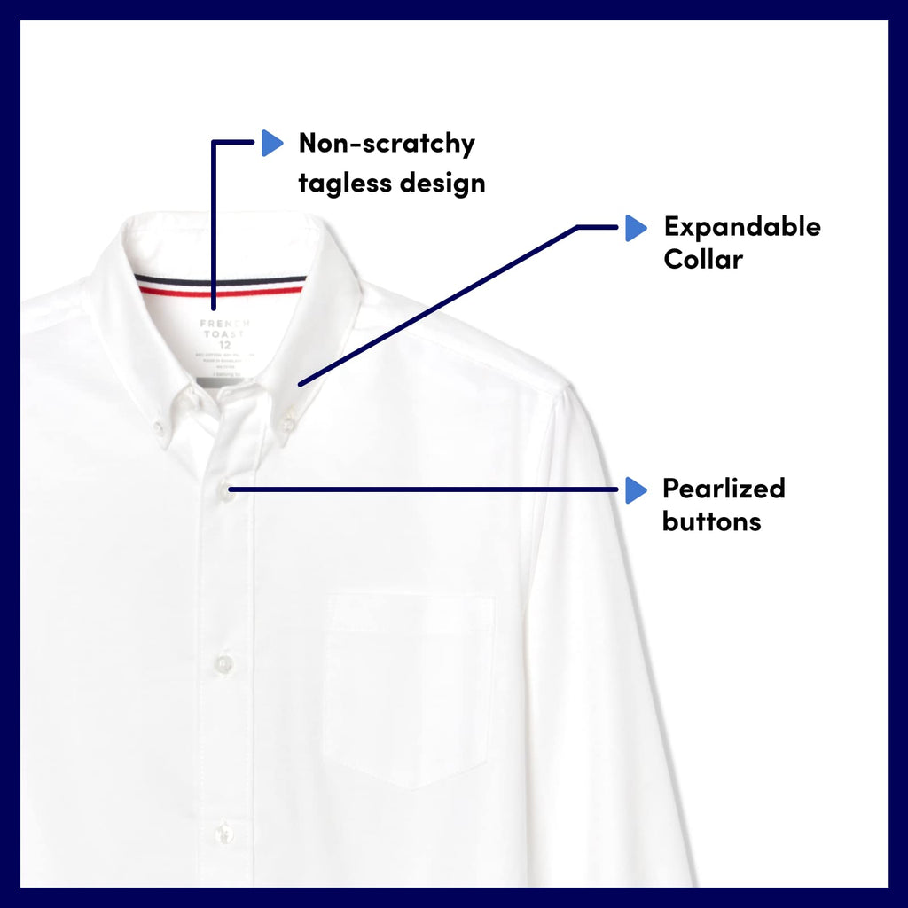 French Toast boys Short Sleeve Oxford Dress (Standard & Husky) Button Down Shirt, White, 14 Husky