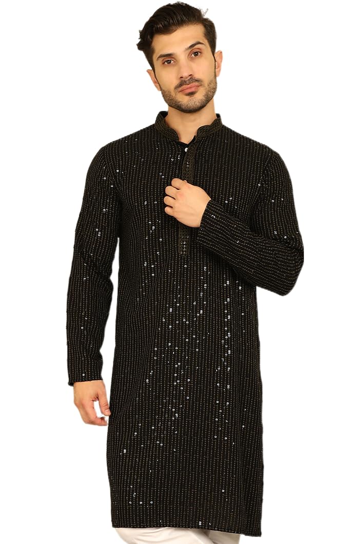 Jompers Mens Chikankari Sequins Embroidered Kurta