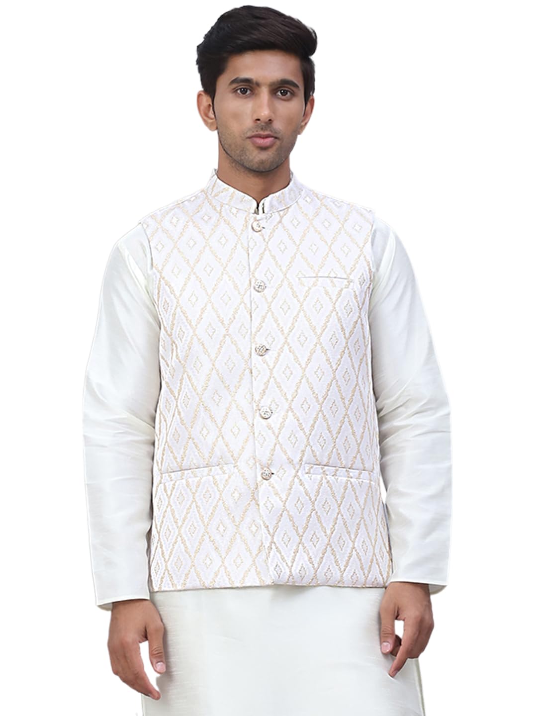 Jompers Mens Embossed Silk Blend Nehru Jacket