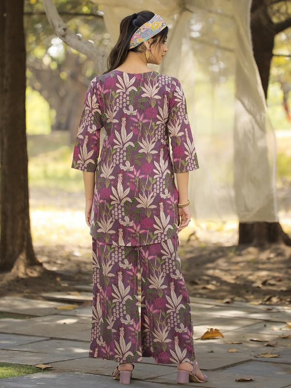 Tee Projekt Cotton Ethnic Wear Co Ord Set For Women | Travel Co Ord Set For Women Purple
