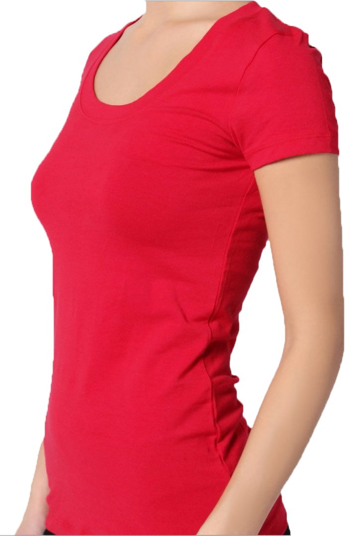 Emmalise Women's Short Sleeve Tshirt Scoop Neck Tee Shirt (2XL, Red)
