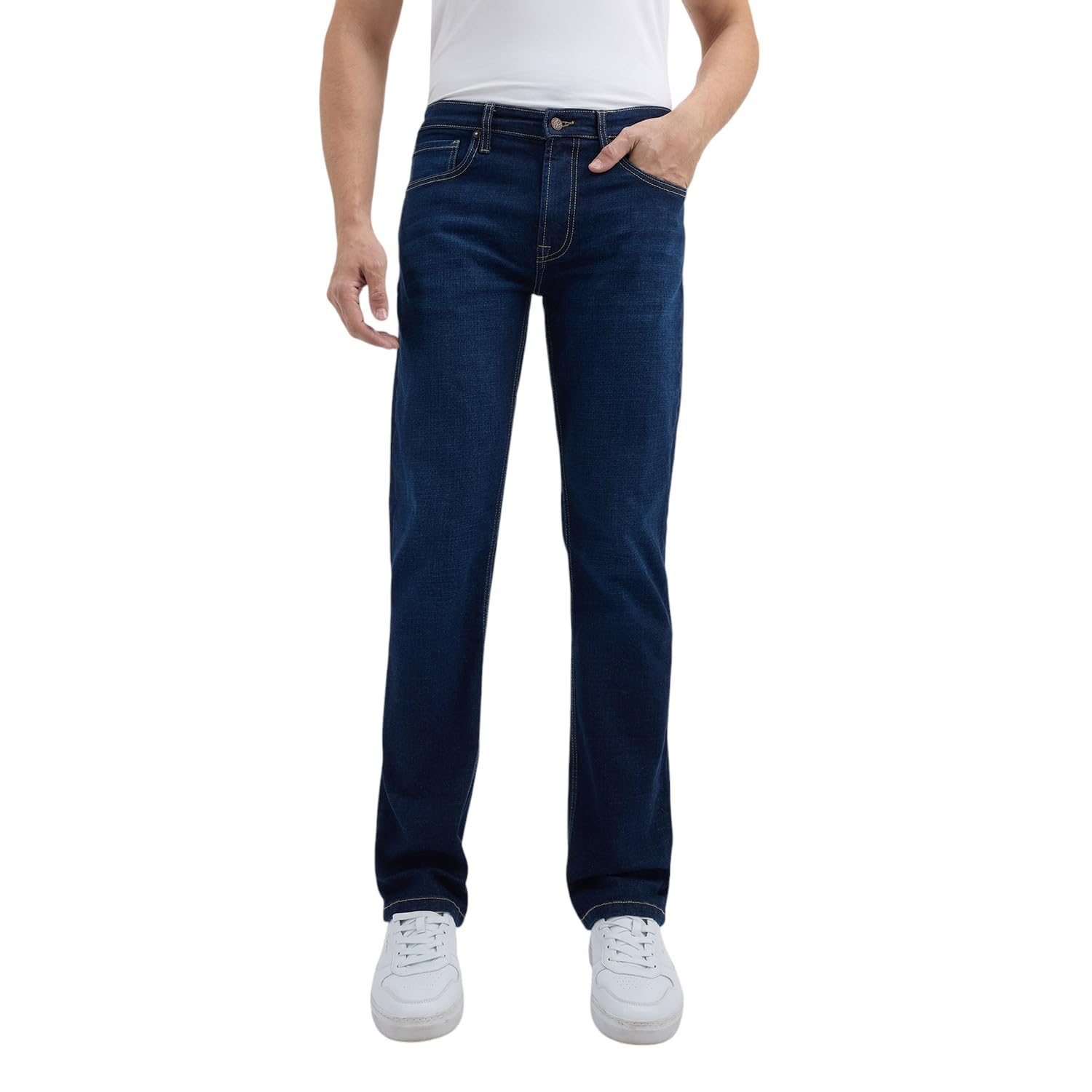Pepe Jeans Men Mid Rise Regular Jeans (Pm208915Q033_Dark Used_Blue, 34