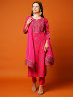 ANNI DESIGNER Womens Cotton Blend Printed Straight Kurta with Pant & Dupatta (NOV-Pink-Nw_4XL_Pink_XXXX-Large)