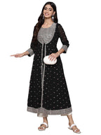 Ishin Women'S Georgette Ethnic Motifs Black Anarkali Kurta