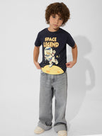 The Souled Store Donald Duck: Space Legend Boys Short Sleeves Round Neck Black Graphic Printed Cotton T-Shirts