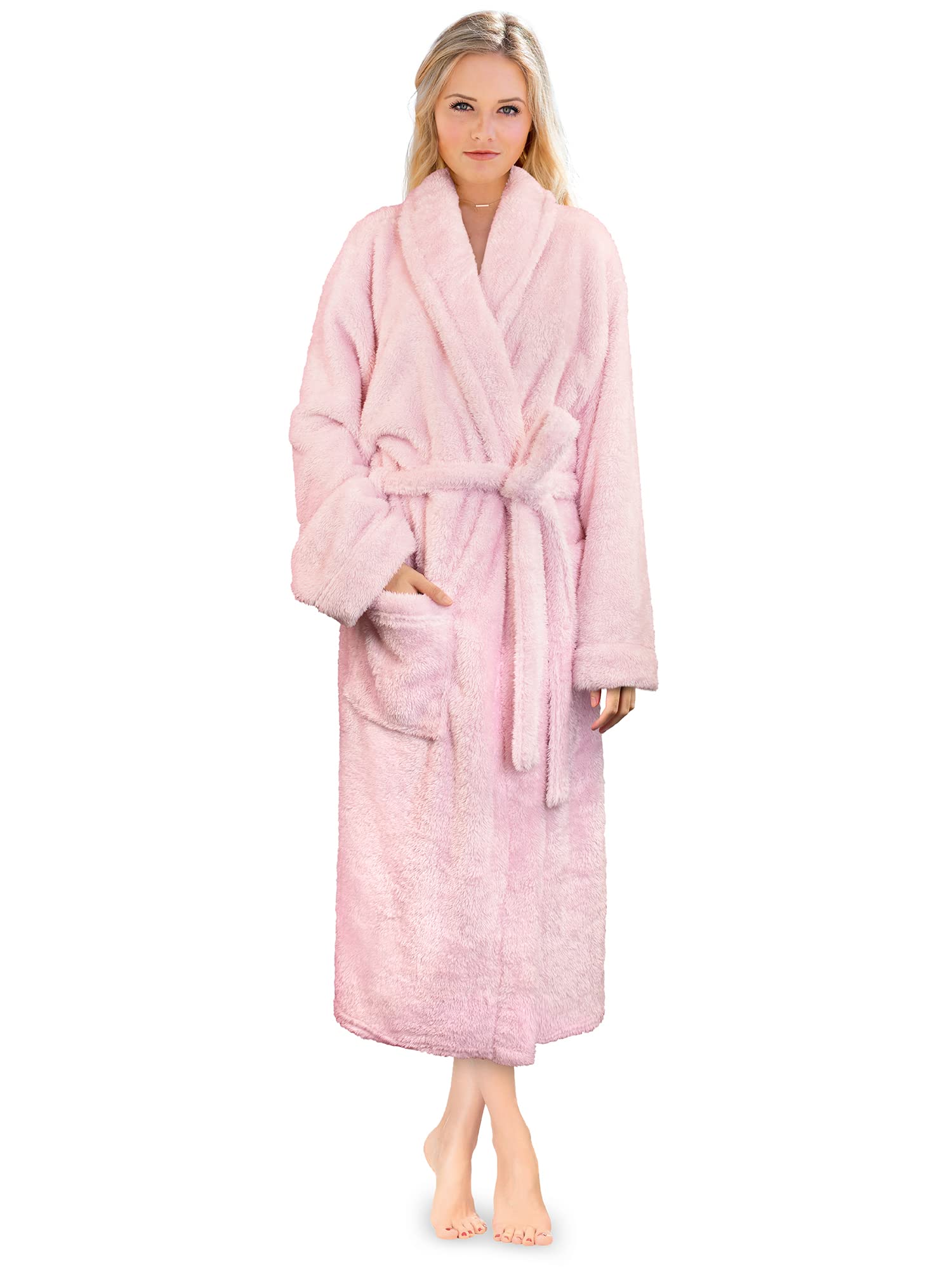 PAVILIA Premium Womens Plush Soft Robe Fluffy, Warm, Fleece Sherpa Shaggy Bathrobe (2XL/3XL, Light Pink)