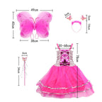 VOWOV Halloween Girls Dress Up Princess Fairy Costume Set with Dress, Wings, Wand and Headband for Children Ages 3-10