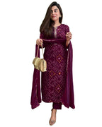 ANNI DESIGNER Womens Rayon Blend Floral Straight Kurta with Pant & Dupatta (TURAE-RED-G8S_Wine_Large)