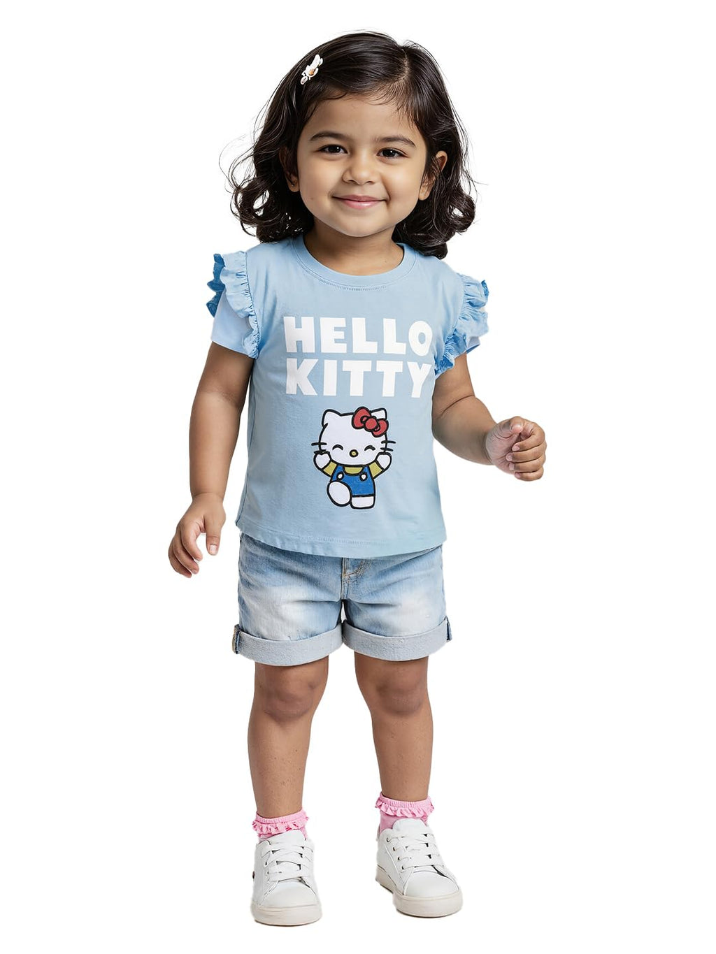The Souled Store Hello Kitty: Kitty Love Girls Short Sleeves Round Neck Blue Graphic Printed Regular Fit Cotton T-Shirts (2-8 Yr