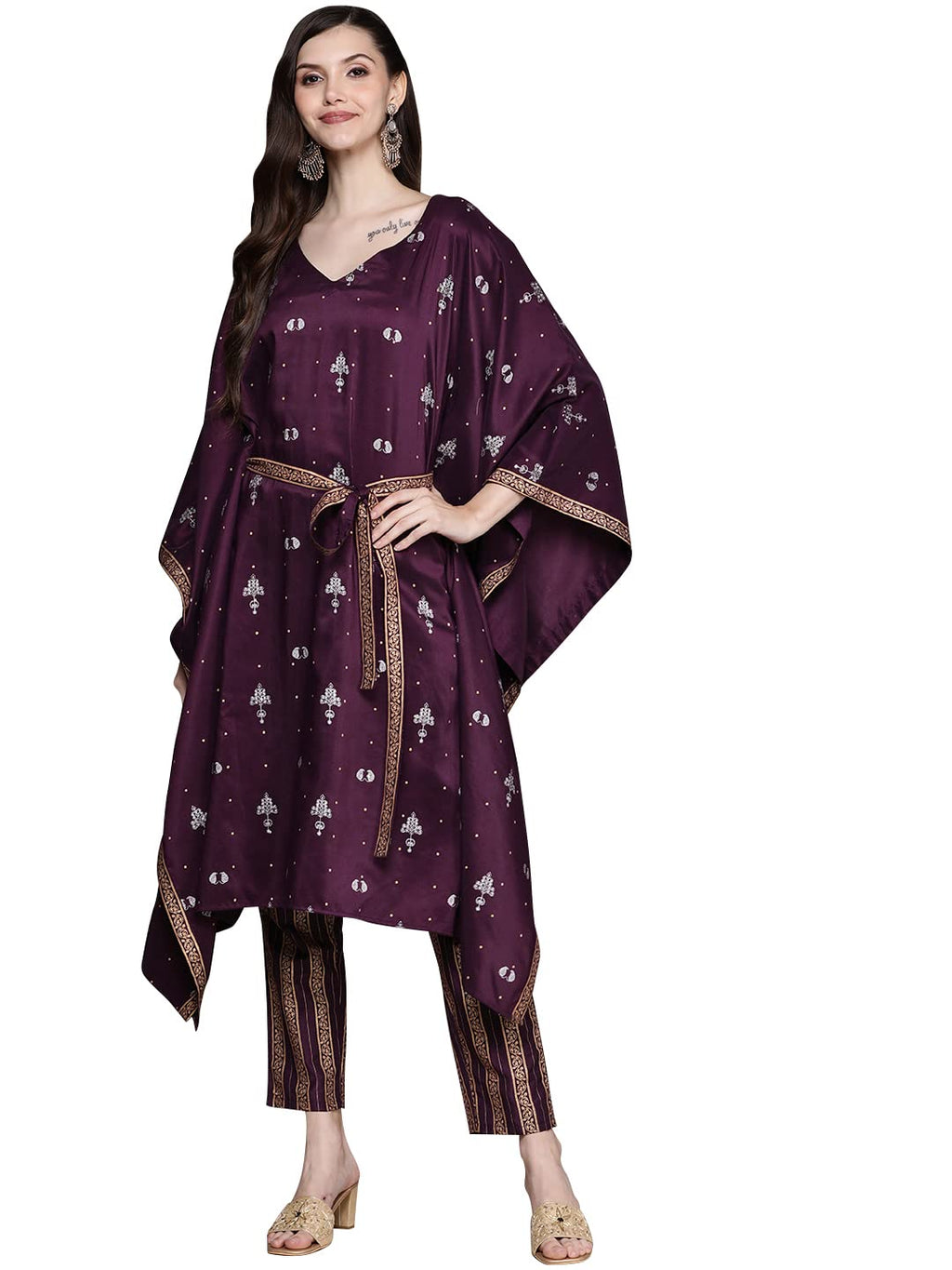 Ziyaa Women'S Purple Crepe Straight Kurta And Pant Set(Zikucr3853Andpa-M)