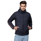 Campus Sutra Men Navy Blue Solid Windcheater Padded Jacket with Side Stripes