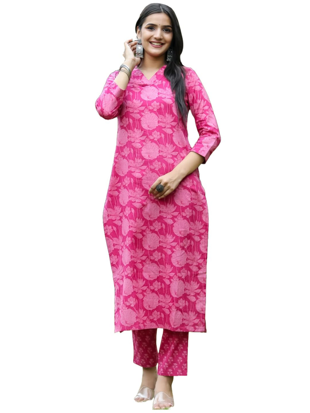 ANNI DESIGNER Women s Rayon Blend Kurta and Pants, Pink, XL