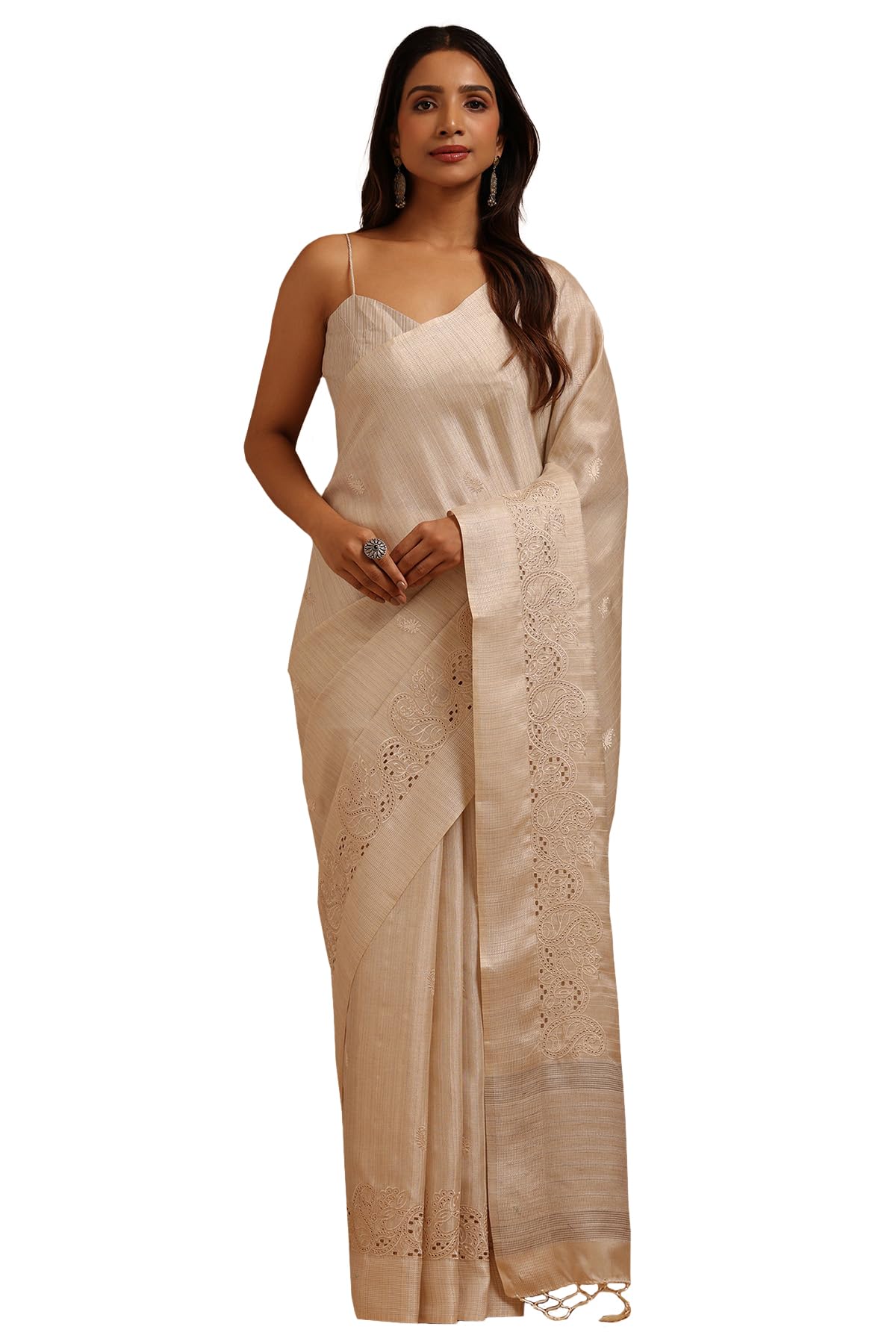 Soch Women Tussar Paisley Embroidered Saree