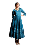 Ishin Teal Floral Printed Embellished Anarkali Dress With Tie-Up