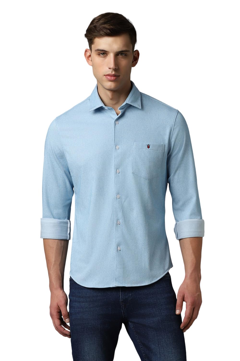 Louis Philippe Men Blue Smart Fit Textured Full Sleeves Casual Shirt