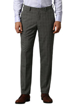 Louis Philippe Men Grey Slim Fit Check Flat Front Formal Trousers